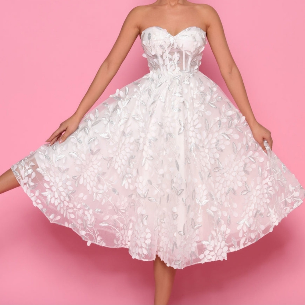 White tea length dress